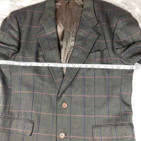 š„VTG HUGO BOSS 100% Virgin Wool Swiss Made Herringbone Plaid Mens Blazer 42R - Picture 15 of 17